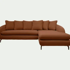 Canapé En Tissu|Canapé 4 Places*alinea Canapé d'angle droit convertible en tissu doux tramé - bleu Marron