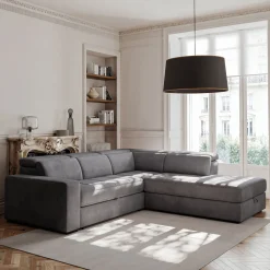 Canapé 4 Places|Canapé Convertible*alinea Canapé d'angle droit convertible avec coffre en tissu doux - Gris