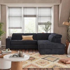 Canapé En Tissu|Canapé 4 Places*alinea Canapé d'angle droit convertible avec coffre en tissu doux - calabrun Bleu