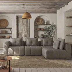 Canapé En Tissu|Canapé 4 Places*alinea Canapé d'angle droit en tissu Benjo - vesuve Gris