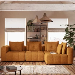 Canapé 4 Places|Canapé Modulable*alinea Canapé d'angle droit en tissu Benjo - argan Jaune