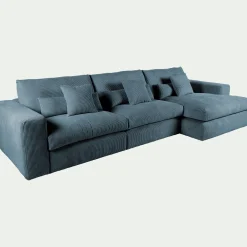 Canapé En Velours|Canapé 5 Places*alinea Canapé d'angle droit fixe en velours côtelé - Bleu
