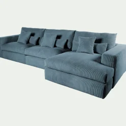 Canapé En Velours|Canapé 5 Places*alinea Canapé d'angle droit fixe en velours côtelé - Bleu