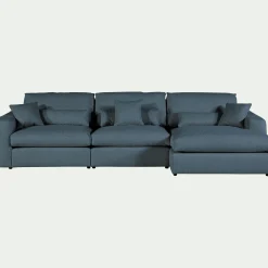 Canapé En Tissu|Canapé 5 Places*alinea Canapé d'angle droit fixe en tissu bouclette - Bleu