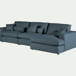 Canapé En Tissu|Canapé 5 Places*alinea Canapé d'angle droit fixe en tissu bouclette - Bleu