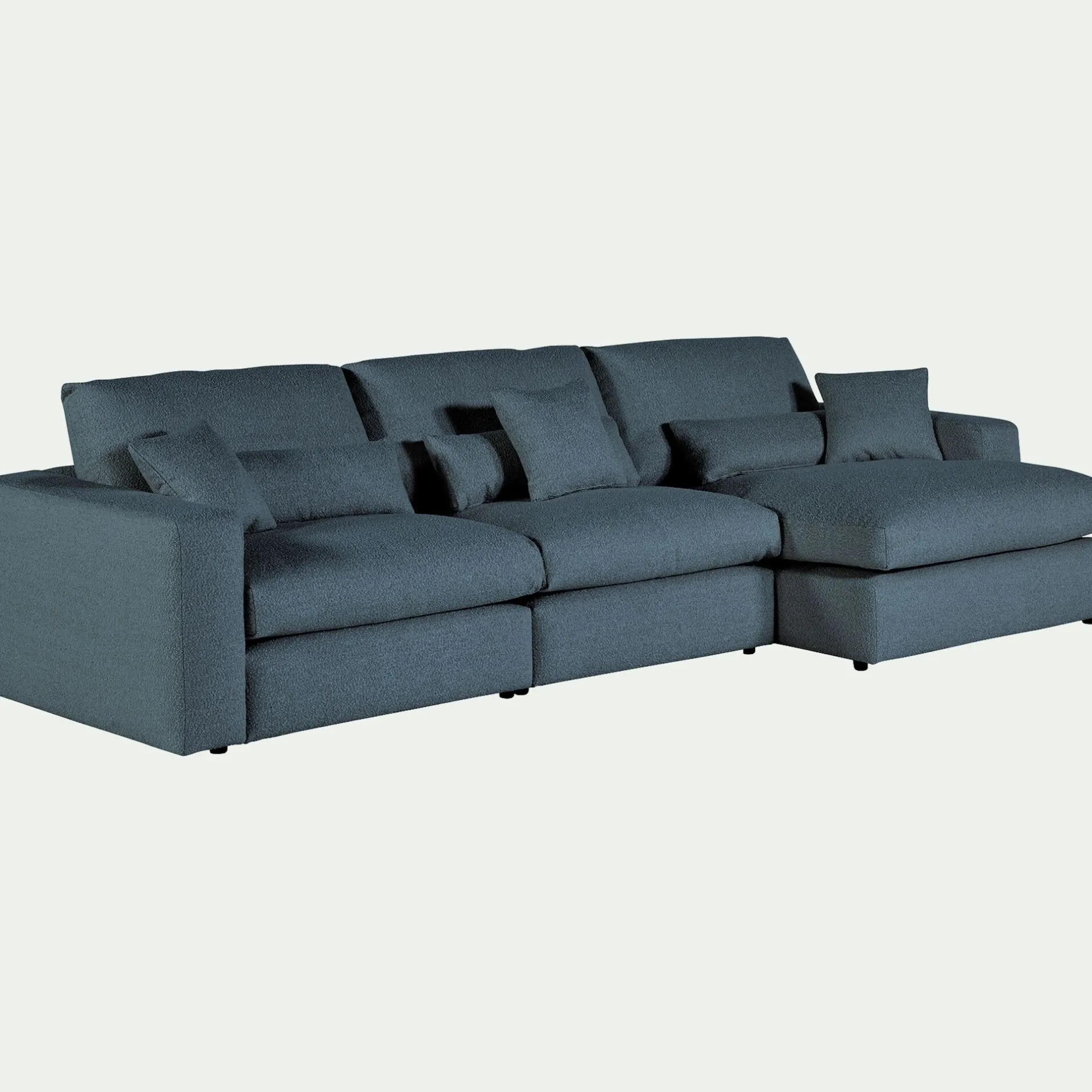 Canapé En Tissu|Canapé 5 Places*alinea Canapé d'angle droit fixe en tissu bouclette - Bleu