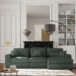 Canapé En Tissu|Canapé 5 Places*alinea Canapé d'angle droit fixe en chenille - calaluna Bleu