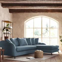 Canapé 4 Places|Canapé Fixe*alinea Canapé d'angle droit fixe en tissu doux tramé - Bleu