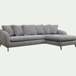 Canapé En Tissu|Canapé 4 Places*alinea Canapé d'angle droit fixe en tissu tramé - ardoise Gris