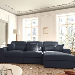 Canapé En Tissu|Canapé 5 Places*alinea Canapé d'angle droit fixe en chenille - marine Bleu