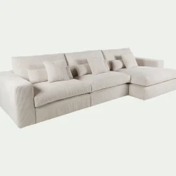 Canapé En Velours|Canapé 5 Places*alinea Canapé d'angle droit fixe en velours côtelé - roucas Beige