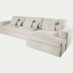 Canapé En Velours|Canapé 5 Places*alinea Canapé d'angle droit fixe en velours côtelé - roucas Beige