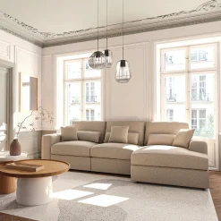 Canapé En Tissu|Canapé 5 Places*alinea Canapé d'angle droit fixe en tissu bouclette - clair Gris