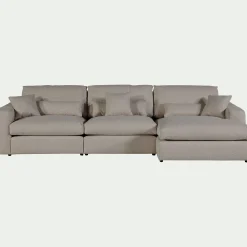 Canapé En Tissu|Canapé 5 Places*alinea Canapé d'angle droit fixe en tissu bouclette - clair Gris