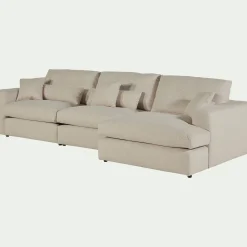 Canapé En Tissu|Canapé 5 Places*alinea Canapé d'angle droit fixe en tissu bouclette - écru Blanc