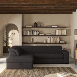 Canapé En Tissu|Canapé 4 Places*alinea Canapé d'angle gauche convertible avec coffre en tissu doux - ardoise Gris