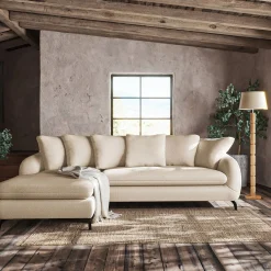 Canapé 4 Places|Canapé Convertible*alinea Canapé d'angle gauche convertible en tissu doux tramé - écru Blanc