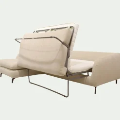 Canapé 4 Places|Canapé Convertible*alinea Canapé d'angle gauche convertible en tissu doux tramé - écru Blanc