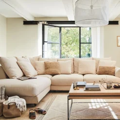 Canapé En Tissu|Canapé 4 Places*alinea Canapé d'angle gauche convertible en tissu joint - roucas Beige