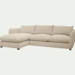 Canapé 5 Places|Canapé Convertible*alinea Canapé d'angle gauche convertible en tissu Nature - écru Blanc