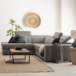 Canapé En Tissu|Canapé 4 Places*alinea Canapé d'angle gauche convertible avec coffre en tissu doux - Gris