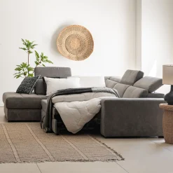 Canapé En Tissu|Canapé 4 Places*alinea Canapé d'angle gauche convertible avec coffre en tissu doux - Gris