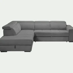 Canapé En Tissu|Canapé 4 Places*alinea Canapé d'angle gauche convertible avec coffre en tissu doux - Gris