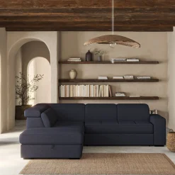 Canapé En Tissu|Canapé 4 Places*alinea Canapé d'angle gauche convertible avec coffre en tissu doux - calabrun Bleu