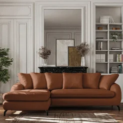 Canapé 4 Places|Canapé Convertible*alinea Canapé d'angle gauche convertible en tissu doux tramé - brun rustrel Marron