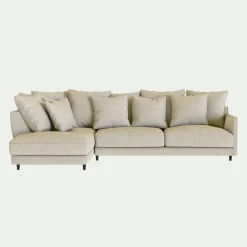 Canapé En Tissu|Canapé 4 Places*alinea Canapé d'angle gauche convertible matelas bultex en tissu mixte - alpilles Beige