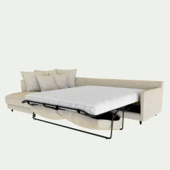 Canapé En Tissu|Canapé 4 Places*alinea Canapé d'angle gauche convertible matelas bultex en tissu mixte - alpilles Beige