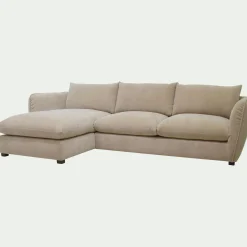 Canapé 5 Places|Canapé Convertible*alinea Canapé d'angle gauche convertible en tissu Nature - Beige