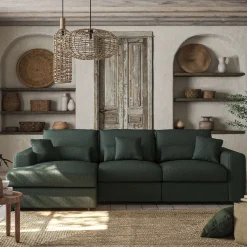 Canapé 5 Places|Canapé Fixe*alinea Canapé d'angle gauche fixe en tissu chenille Benjo - bleu calaluna