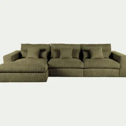 Canapé En Velours|Canapé 5 Places*alinea Canapé d'angle gauche fixe en velours côtelé - cèdre Vert
