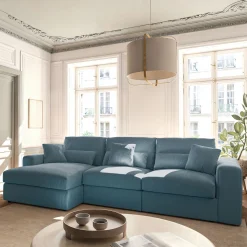 Canapé En Velours|Canapé 5 Places*alinea Canapé d'angle gauche fixe en velours côtelé - Bleu