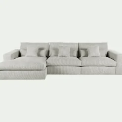 Canapé En Velours|Canapé 5 Places*alinea Canapé d'angle gauche fixe en velours côtelé - borie Gris