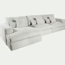 Canapé En Velours|Canapé 5 Places*alinea Canapé d'angle gauche fixe en velours côtelé - borie Gris