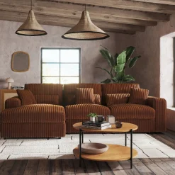 Canapé 5 Places|Canapé Fixe*alinea Canapé d'angle gauche fixe en tissu côtelé bita - brun rustrel Marron