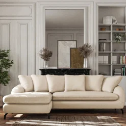 Canapé 4 Places|Canapé Fixe*alinea Canapé d'angle gauche fixe en tissu doux tramé - écru Blanc