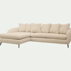 Canapé 4 Places|Canapé Fixe*alinea Canapé d'angle gauche fixe en tissu doux tramé - écru Blanc