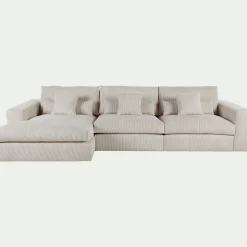 Canapé En Velours|Canapé 5 Places*alinea Canapé d'angle gauche fixe en velours côtelé - roucas Beige