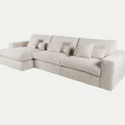 Canapé En Velours|Canapé 5 Places*alinea Canapé d'angle gauche fixe en velours côtelé - roucas Beige