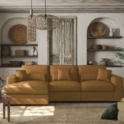 Canapé 5 Places|Canapé Fixe*alinea Canapé d'angle gauche fixe en tissu chenille Benjo - argan Jaune