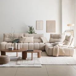 Canapé En Tissu|Canapé 5 Places*alinea Canapé d'angle modulable avec chauffeuse et pouf en tissu campo- Beige