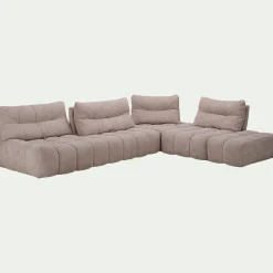 Canapé En Tissu|Canapé 5 Places*alinea Canapé d'angle modulable avec chauffeuse et pouf en tissu campo- Beige