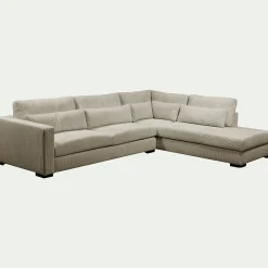 Canapé En Velours|Canapé 5 Places*alinea Canapé d'angle méridienne droite fixe en velours côtelé Azores - taupe Gris