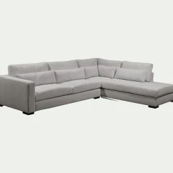 Canapé En Velours|Canapé 5 Places*alinea Canapé d'angle méridienne droite fixe en velours côtelé Azores - borie Gris