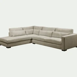 Canapé En Velours|Canapé 5 Places*alinea Canapé d'angle méridienne gauche fixe en velours côtelé Azores - taupe Gris