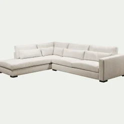 Canapé En Velours|Canapé 5 Places*alinea Canapé d'angle méridienne gauche fixe en velours côtelé Azores - Beige