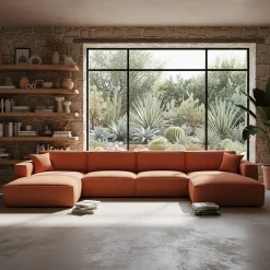 Canapé En Tissu|Canapé 6 Places Et Plus*alinea Canapé d'angle panoramique fixe en tissu tramé - brun rustrel Marron